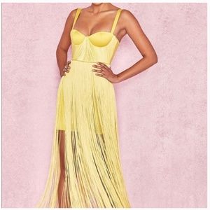 House Of CB, 'Emee' Limited Edition Acid Yellow Satin Fringe Dress, Size L